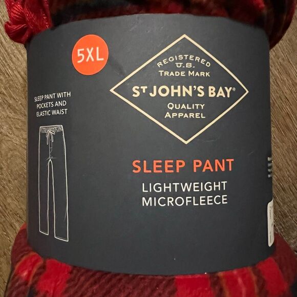 NWT ST. JOHN’S BAY Mens 5XL Lightweight Microfleece Big Pajama Pants Pockets Red - Picture 3 of 5